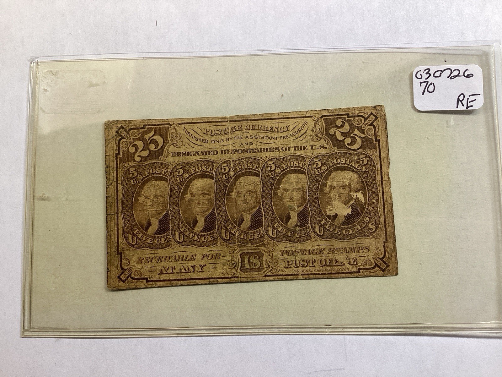 1862-25 Cent Fractional FR1282 Postage Currency 030726 70re