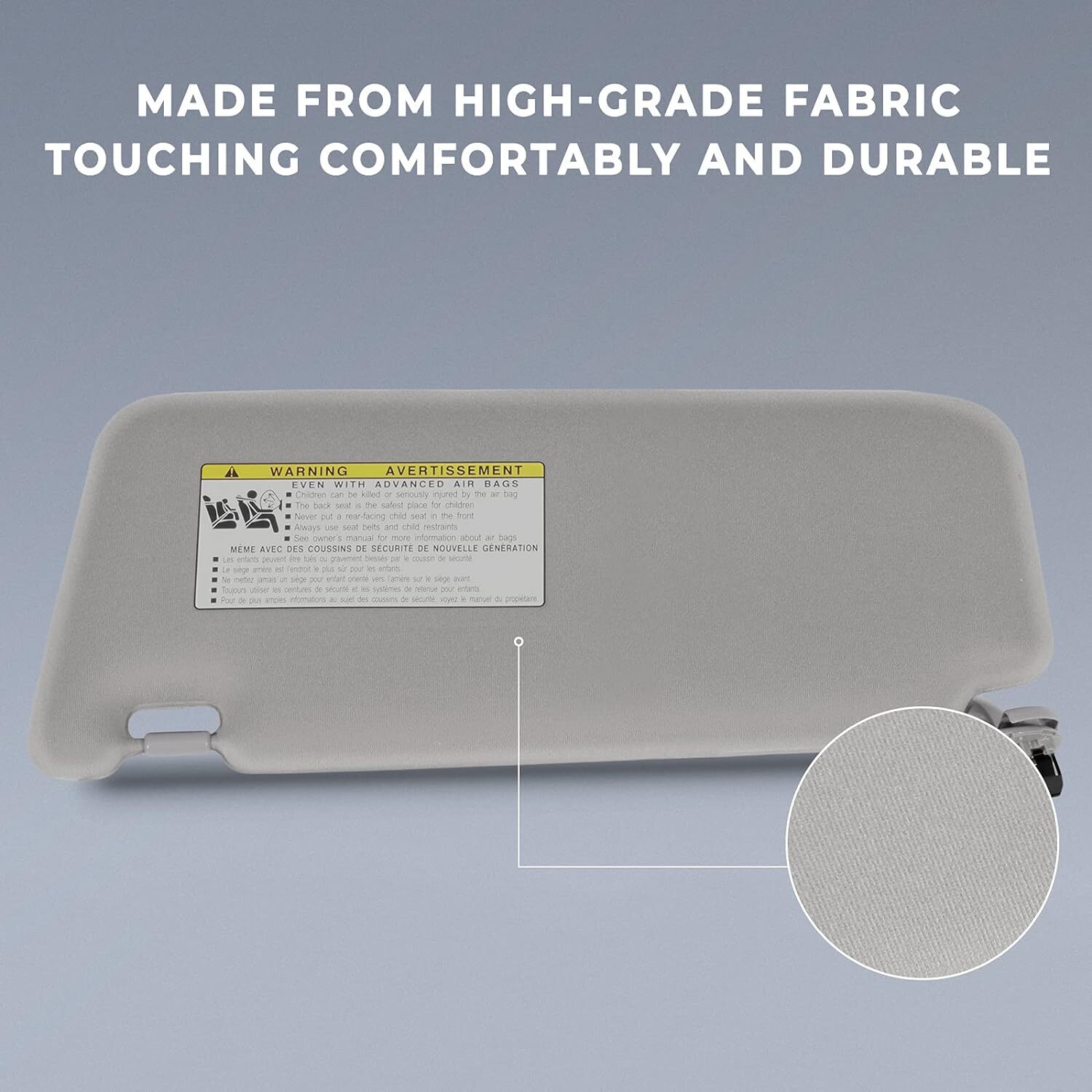 Passenger Side Sun Visor for 2007-2011 Toyota Camry Without Sunroof Light Gray