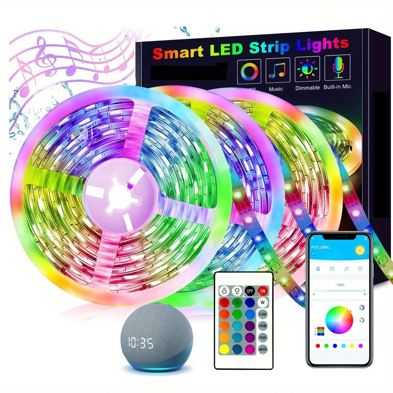 100Ft Smart Wifi Led Strip Light for Bedroom Work with Alexa and Google Color Ch