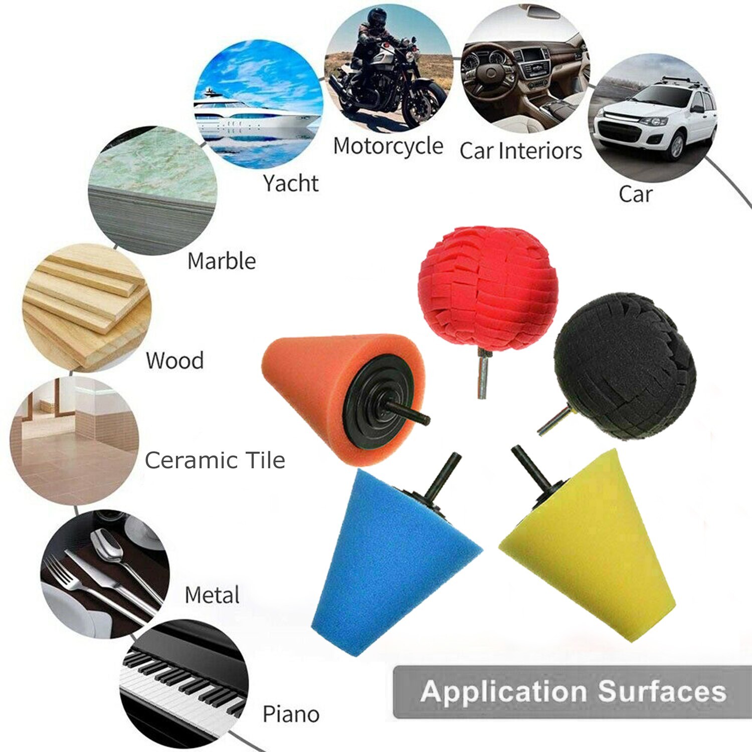 Foam Drill Polishing Cone Ball Pads Kit Car Hub Waxing Buffing Wheel Polisher 4"