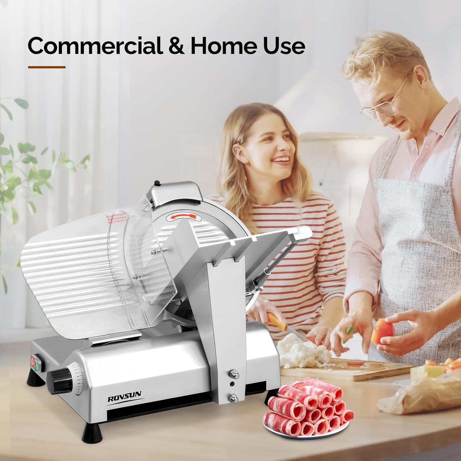 12 inch Commercial Meat Slicer, 270W Electric Frozen Deli Meat Slicer Machine