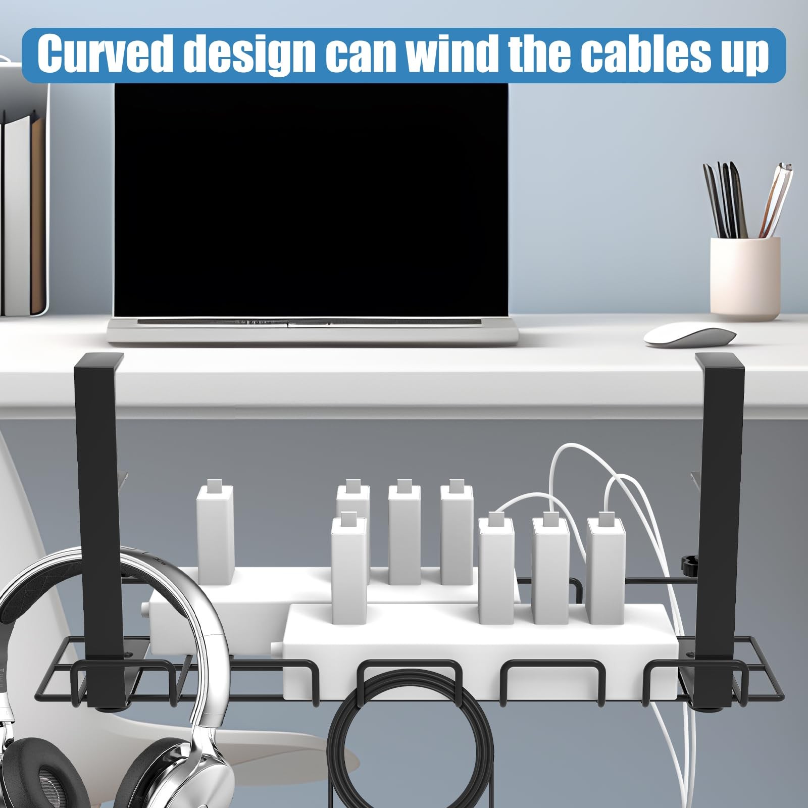 ENGYNC 52-Piece Under Desk Cable Management Tray Kit - 15.7’’ 52-Piece, Black