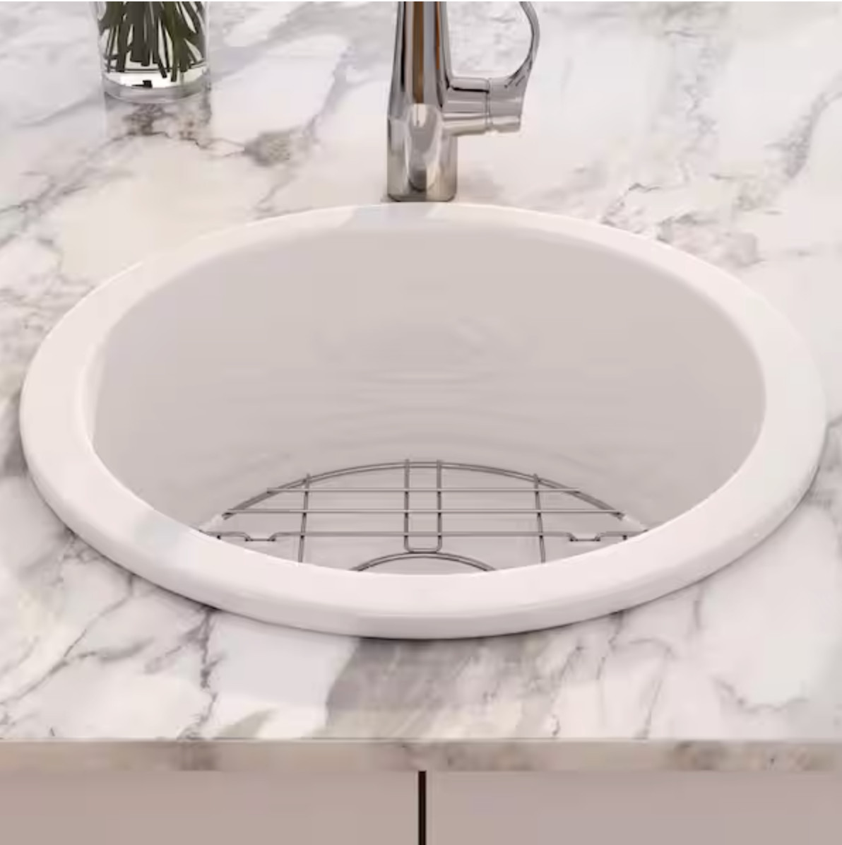 Oslo 18.5in White Fireclay Kitchen Sink Round Single Bowl w/Grid Strainer