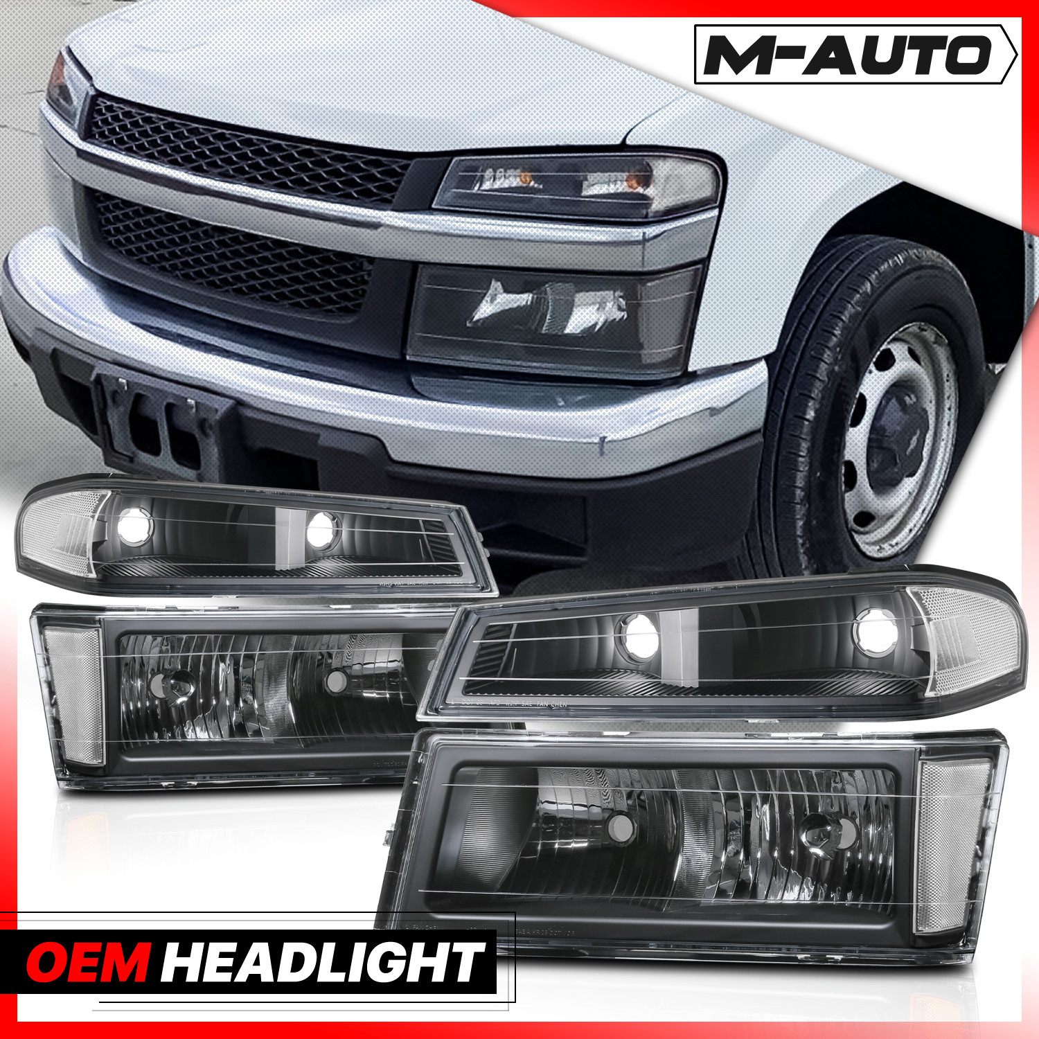 L+R Headlight Bumper Lamp for 2004-2012 Chevy/GMC Colorado/Canyon  Black/Clear