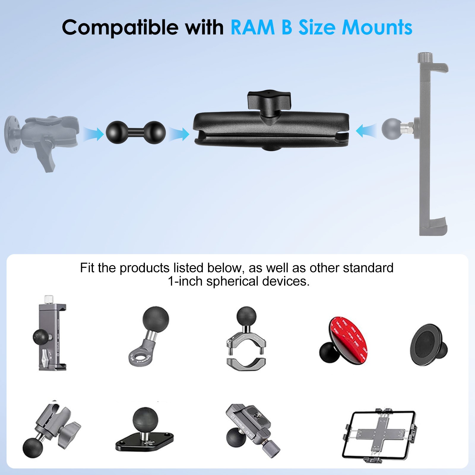 1" Ball Adapter Double Socket Arm for RAM B, Phone Tablet Mount Extension 7.48"