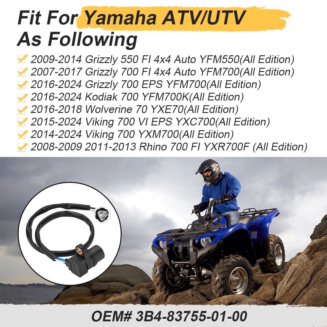 Speed Sensor 3B4-83755-01-00 For Yamaha Grizzly 550 700 YFM550 YFM700 2007-2024