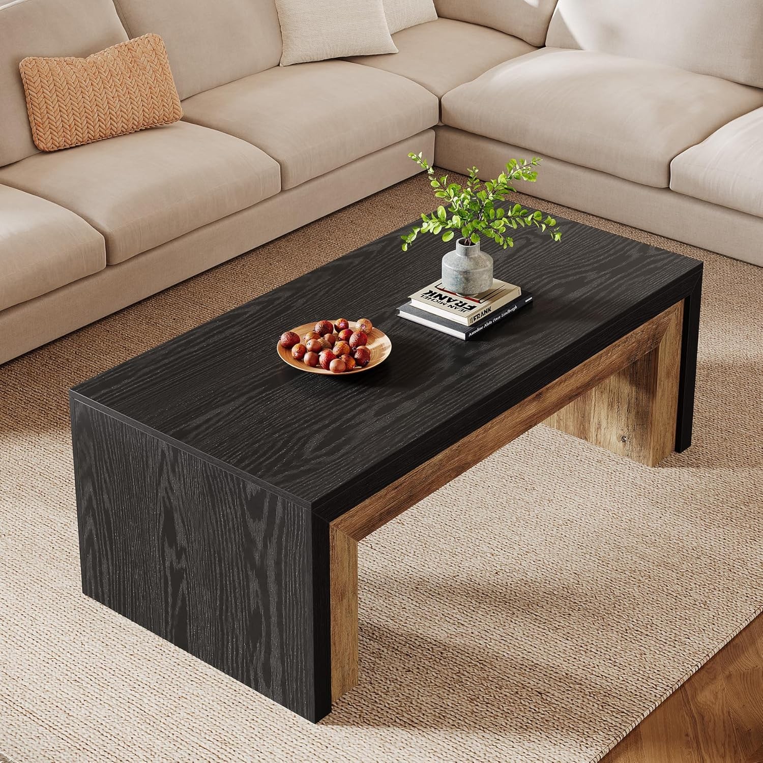 47-Inch Farmhouse Coffee Table, Rectangle Accent Center Table for Living Room