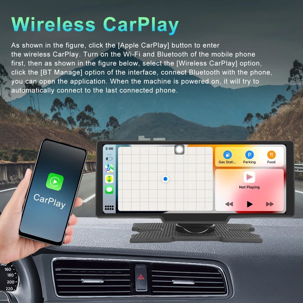 10.26" 2K Car Portable Wireless Apple CarPlay Android Auto Touch Screen Radio