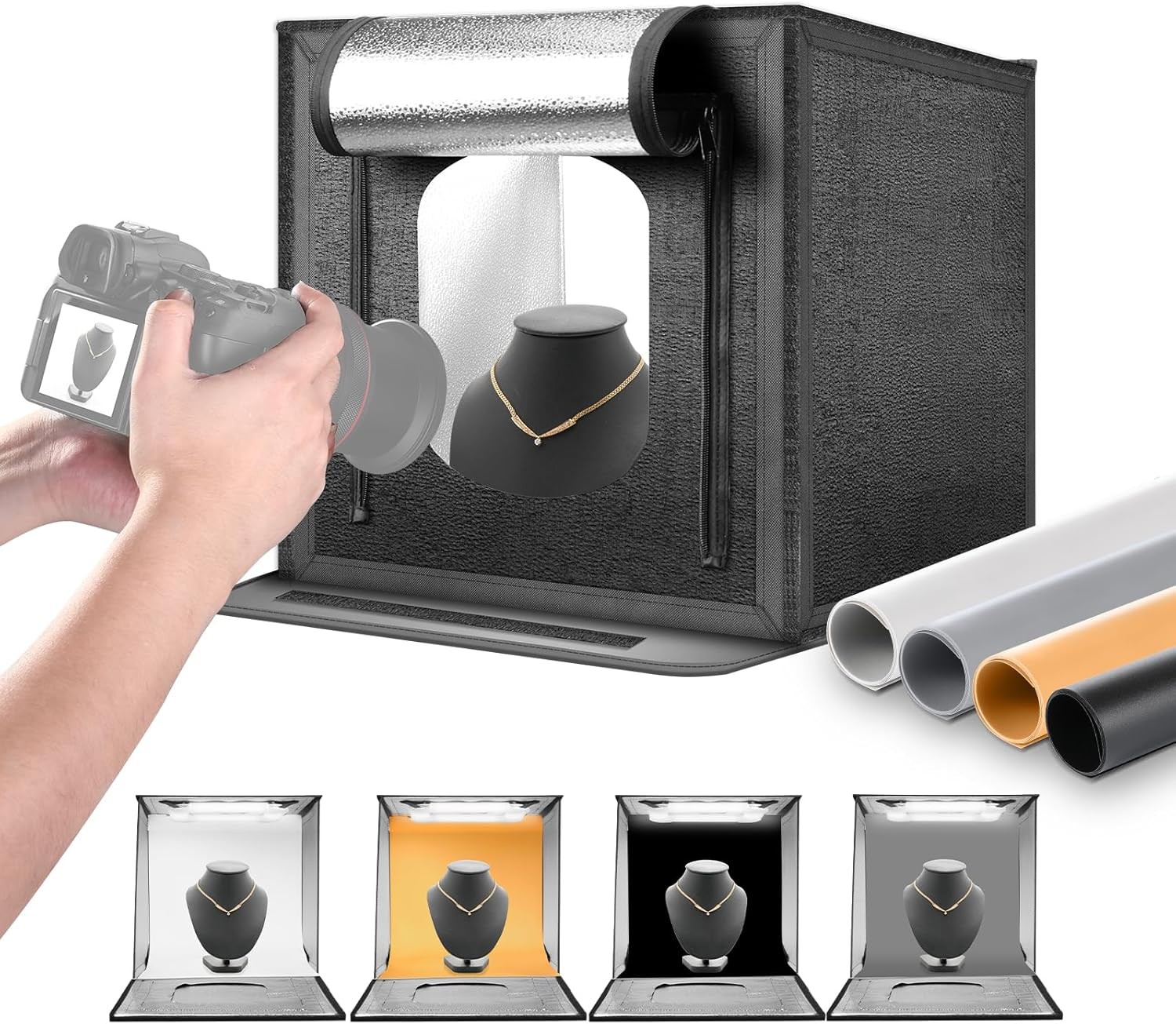 NEEWER Photo Studio Light Box 16"x16" Glare Shooting Tent w/ 4 Color Backdrops