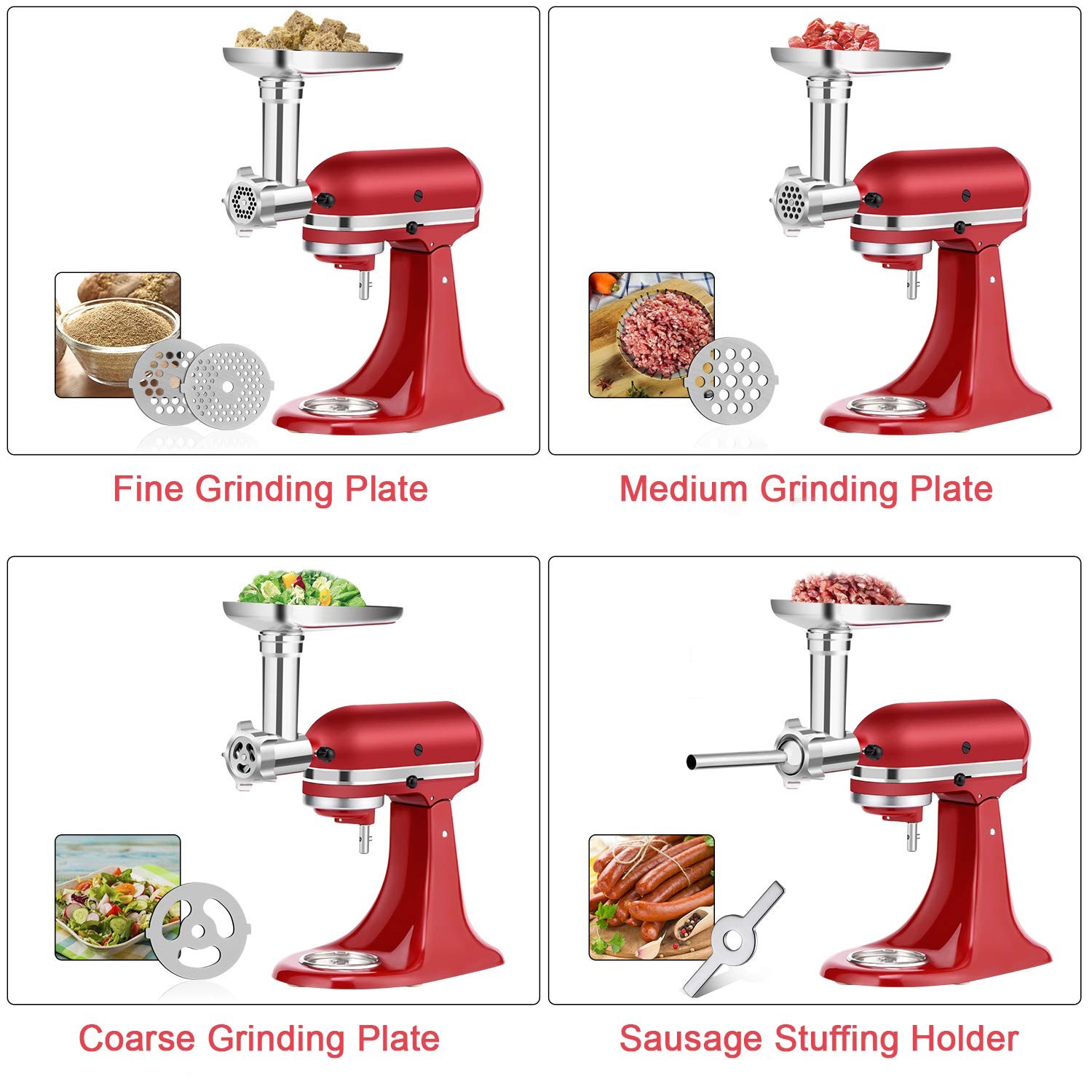 Meat Grinder & Prep Slicer & Jams Juicer Attachment For KitchenAid Stand Mixer