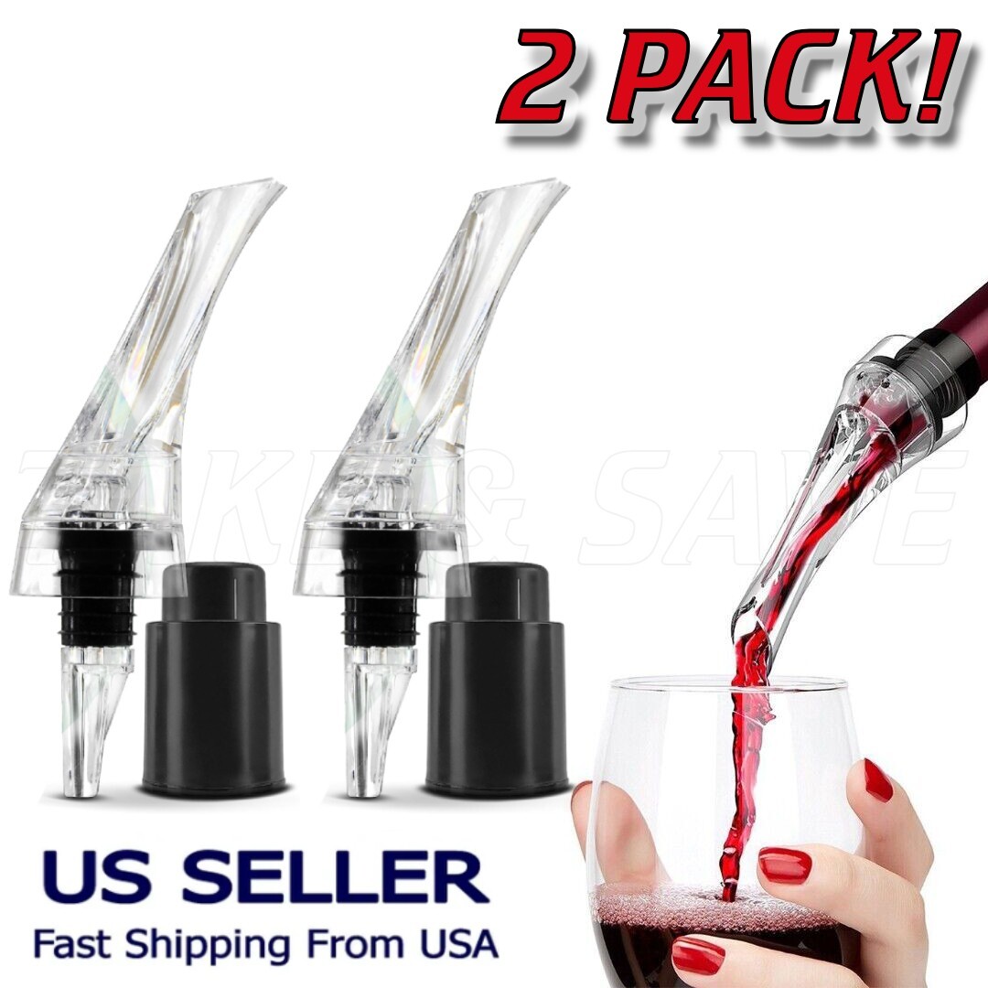 2 PACK - Wine Air Aerator & Suction Bottle Stopper Aerating Pour Spout Decanter