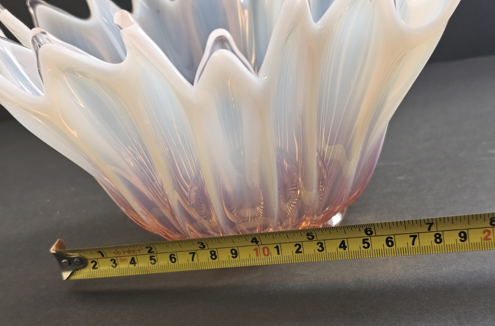 Beautiful Free Form Fostoria Heirloom Pink/Peach and White Opalescent Bowl