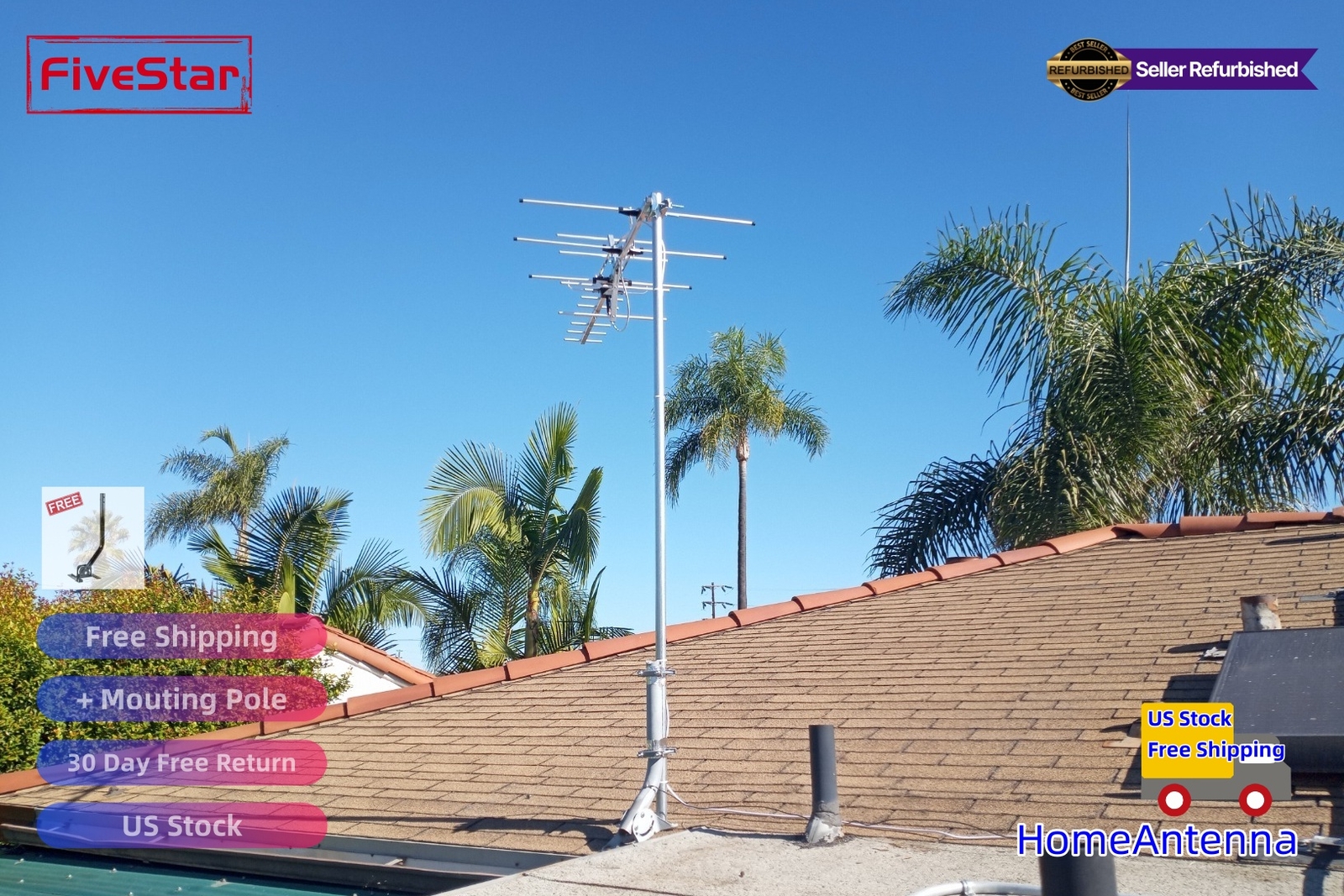 Yagi HD TV Antenna Attic or Roof Mount up to 200 Mile Range TV Antenna