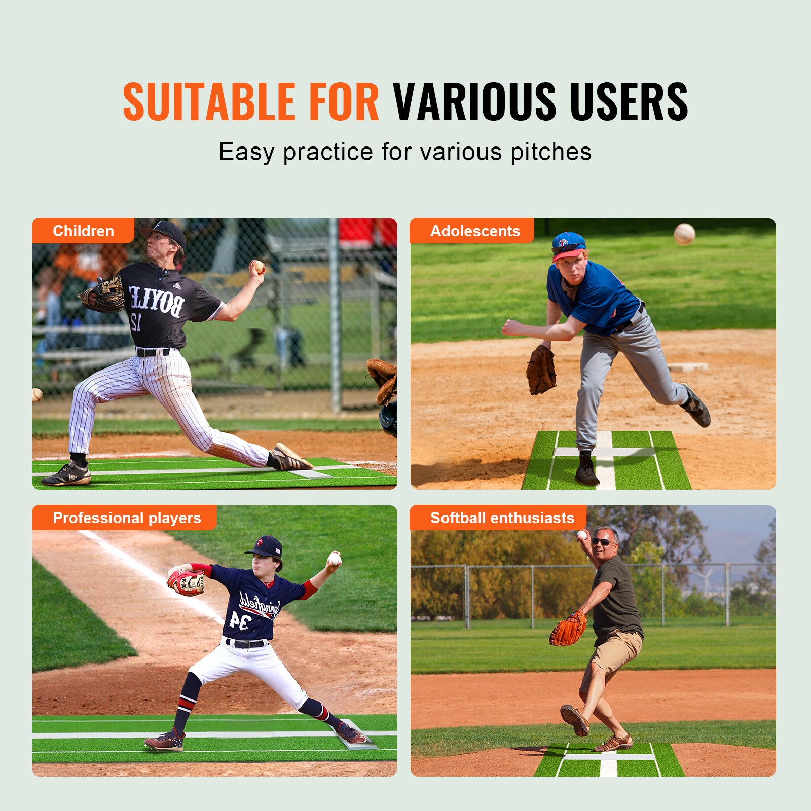 VEVOR 10'x3' Softball Pitching Rubber Mat Indoor Outdoor Mound Training Aid