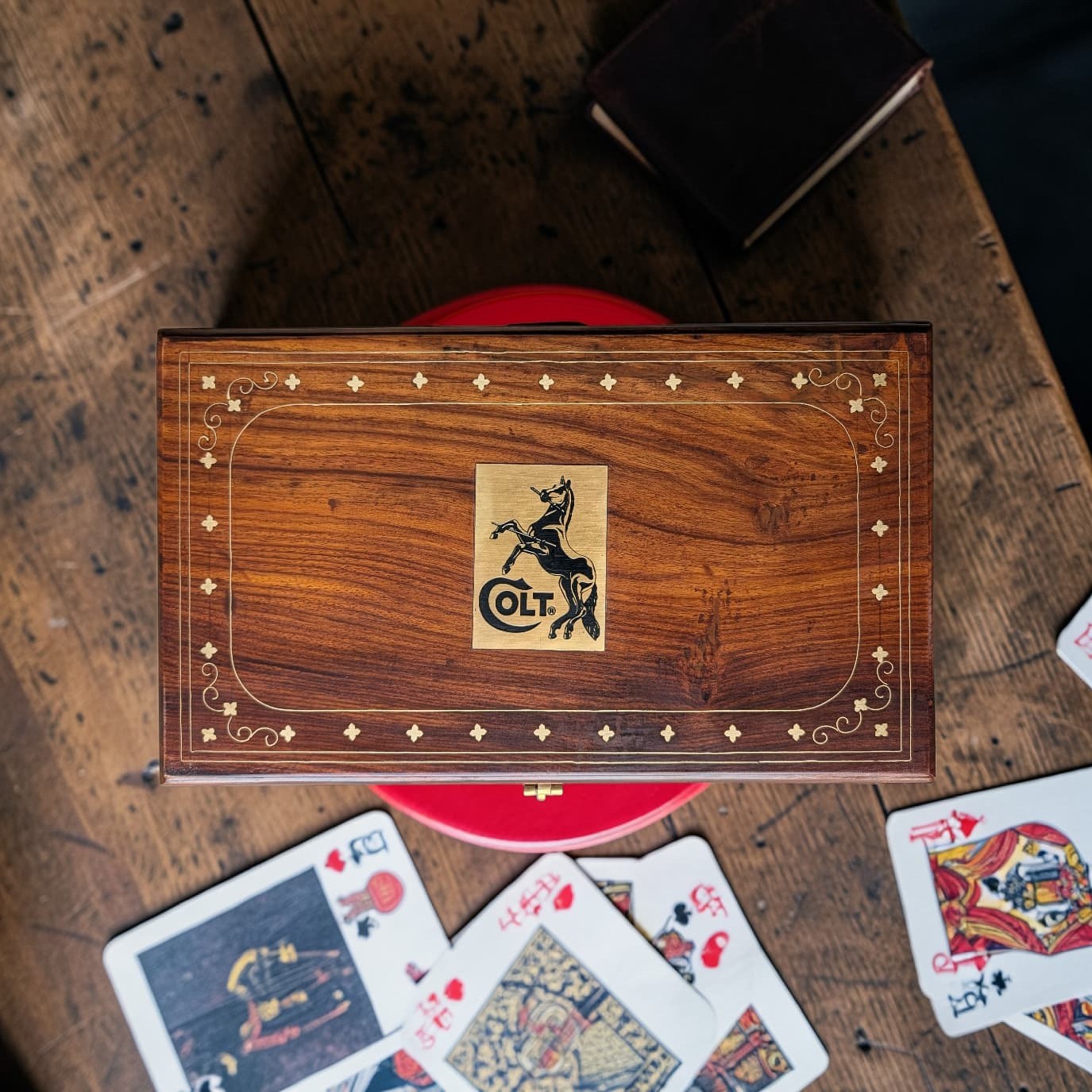 COLT PYTHON 6 IN. INDIAN ROSE WOOD RED VELVET LINED REVOLVER CASE