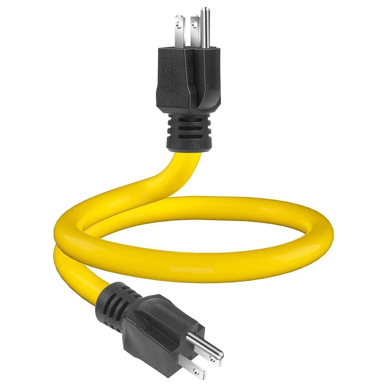 3 Prong Plug 125V Double Male Extension Cord For NEMA 5-15P to 5-15P Yellow 0.6m