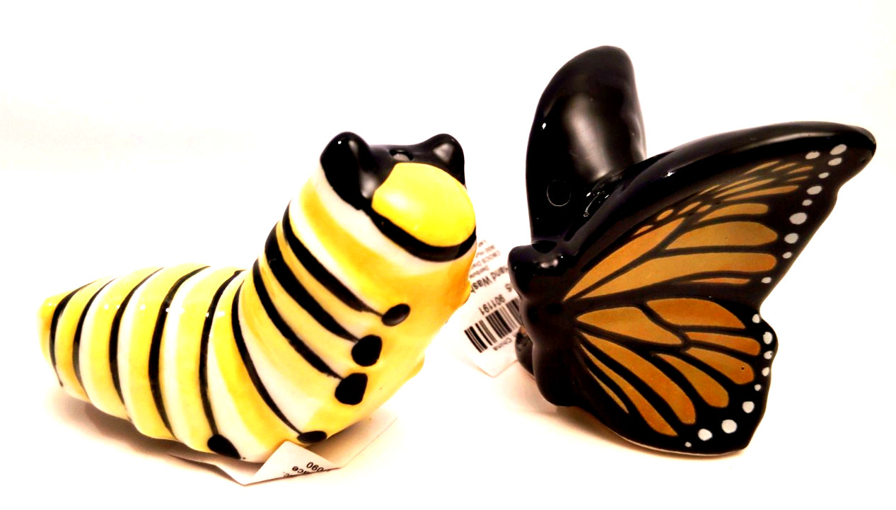Butterfly & Caterpillar Spring Novelty MINI Salt Pepper Set Cracker Barrel NEW