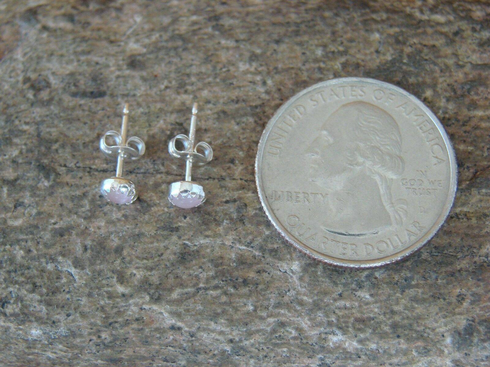Small Navajo Sterling Silver Pink Shell Dot Post Earrings