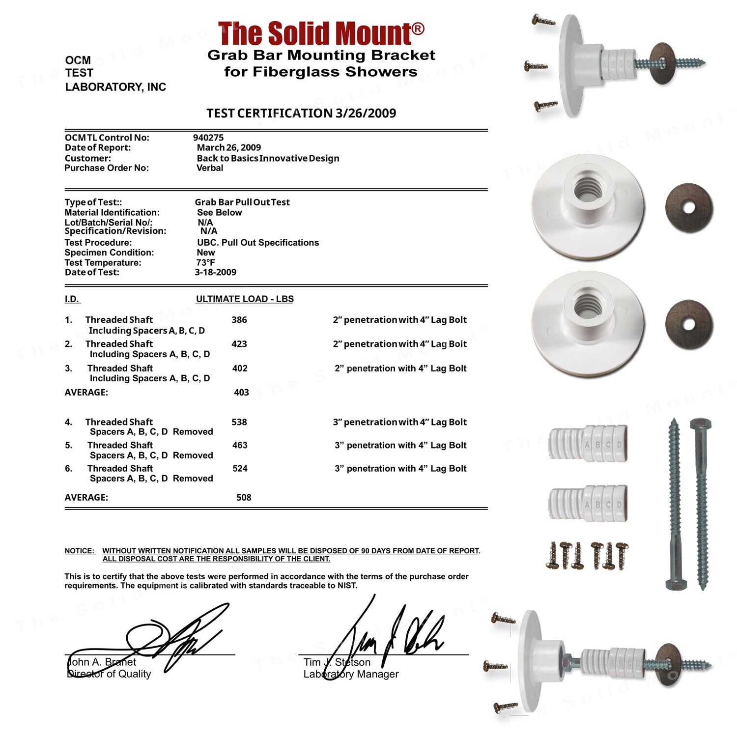 Grab Bar Mounting Kit for Fiberglass Showers ~ The Solid Mount®