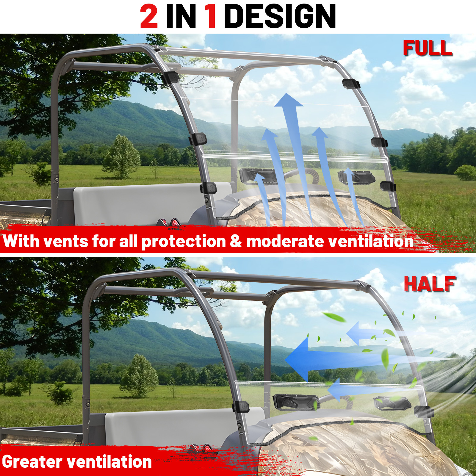 Vented Full Windshield Anti-Scratch For Kubota RTV400 RTV500 RTV520 all year