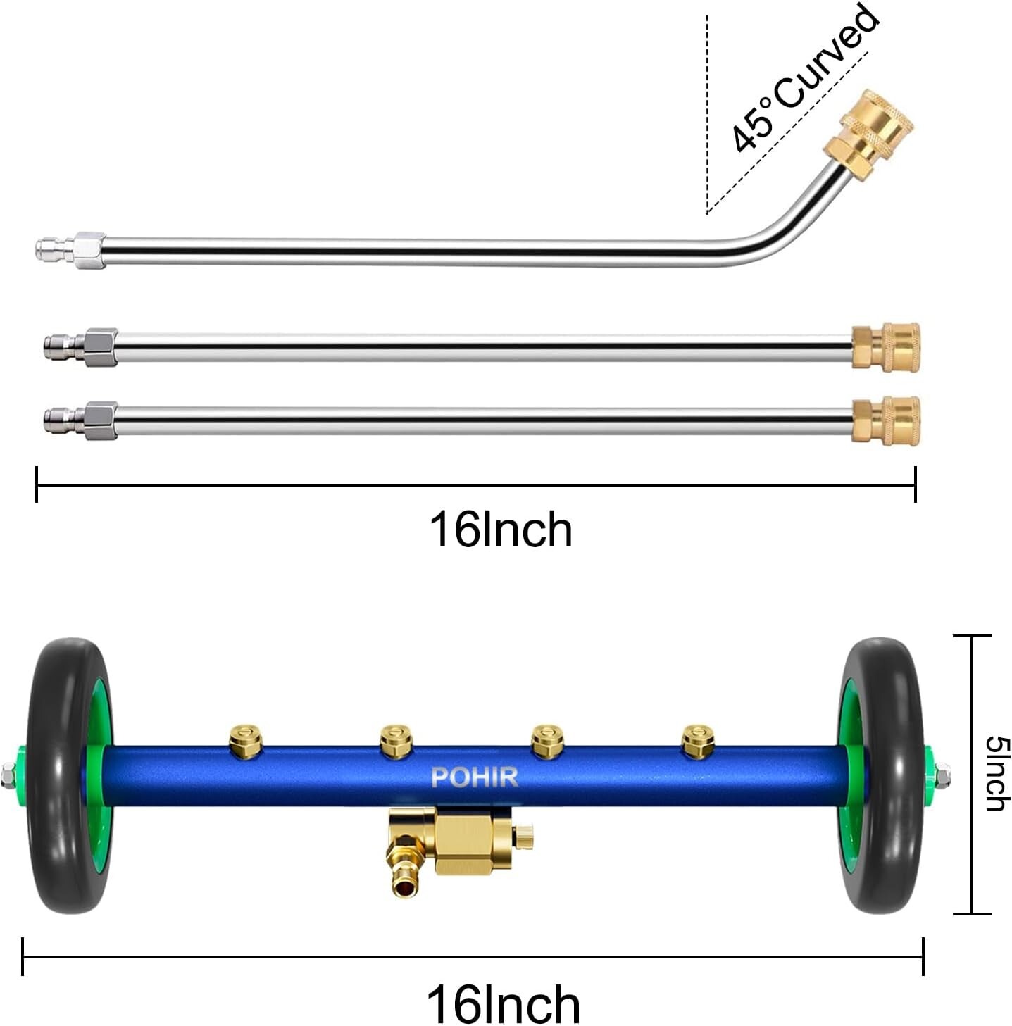 POHIR 16" Pressure Washer Undercarriage Cleaner 4800 PSI Under Car Washer Broom