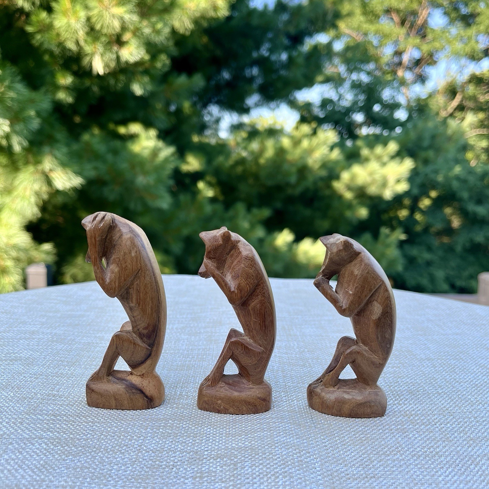 Wise Monkeys 3” Wood Hand Carved Kenya See No Evil Speak No Evil Hear No Evil
