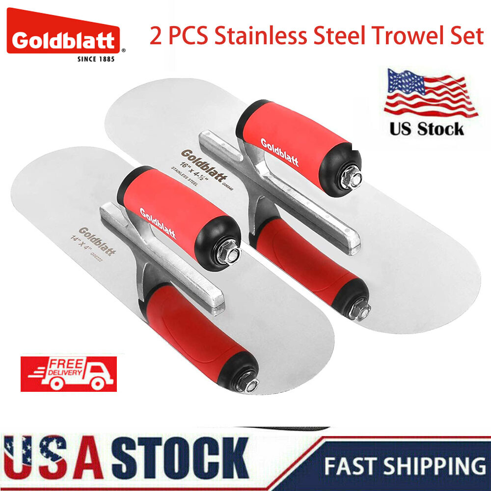 2PC Stainless Steel Trowel Set With16'' x 4-1/2'' & 14'' x 4'' Finishing Trowels