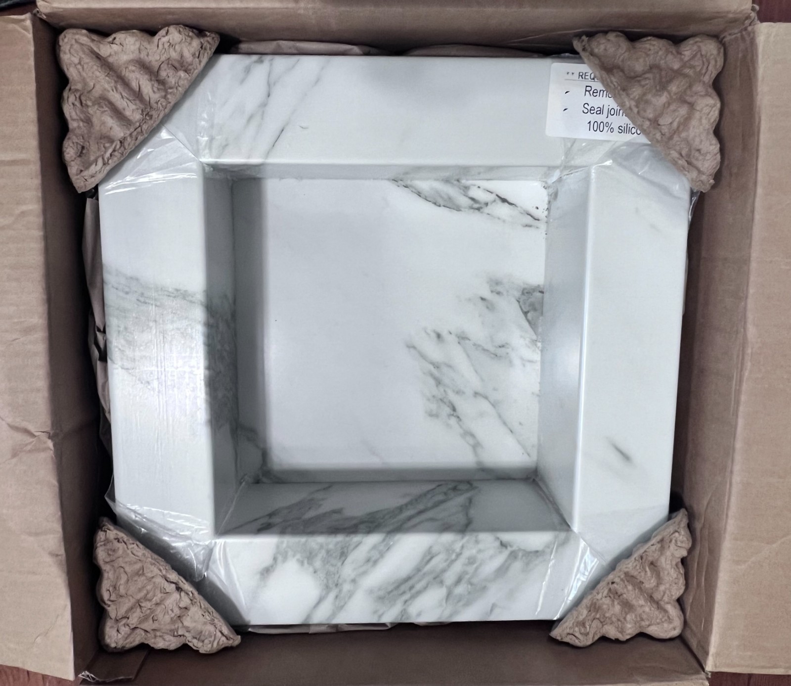 FlexStone 17 in. x 17 in. Square Recessed Shampoo Caddy in Calcutta White