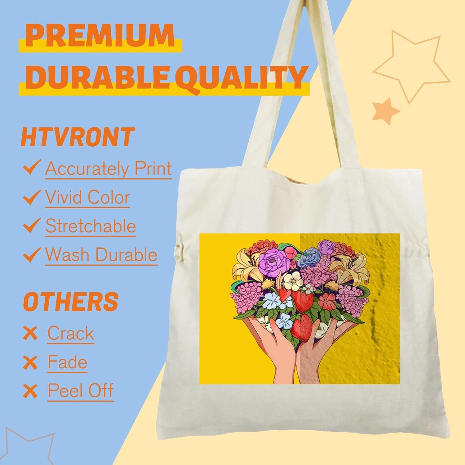 Vibrant Heat Transfer Vinyl - 50 Sheets for Light & Dark Fabrics, Easy to Use