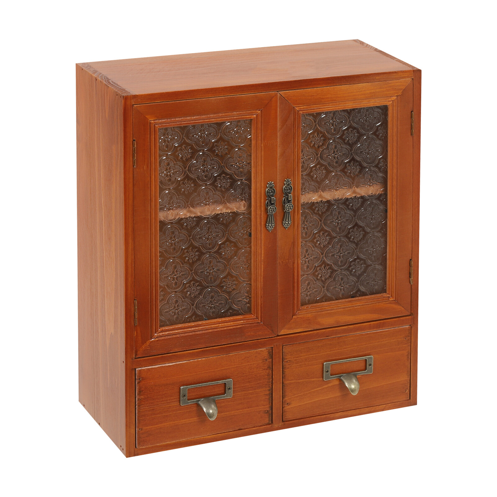 Wood Storage Cabinet, 2-tier Storage Cabinet with 2 drawers, Double Door Storage
