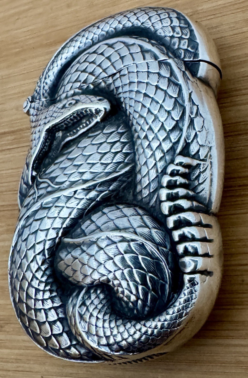 VERY RARE WILLIAM KERR STERLING FIGURAL RATTLESNAKE MATCH SAFE VESTA CASE C 1905