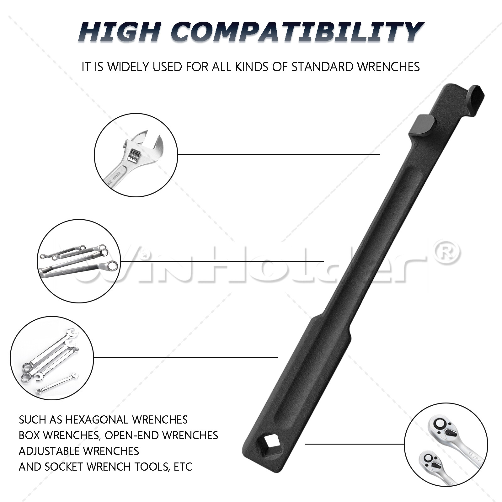 Universal Spanner Extension Wrench Extender Bar 1/2" Sq Drive Black Repair Tool