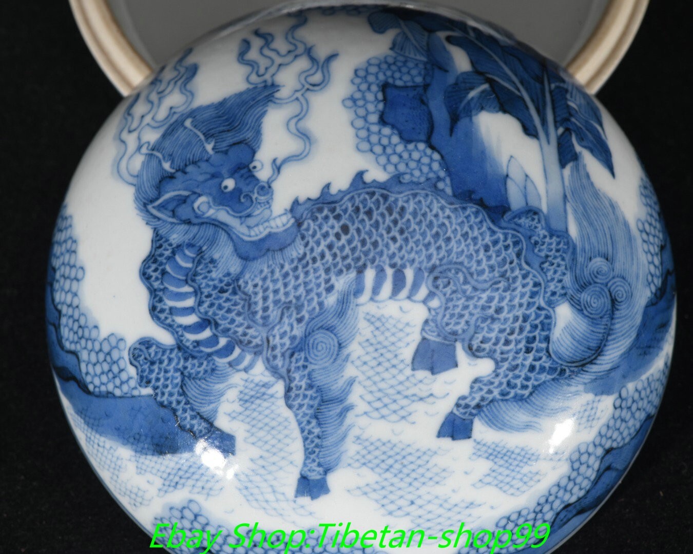 3.5''Qing Kangxi Marked Blue White Porcelain kylin Dragon unicorn Box Case