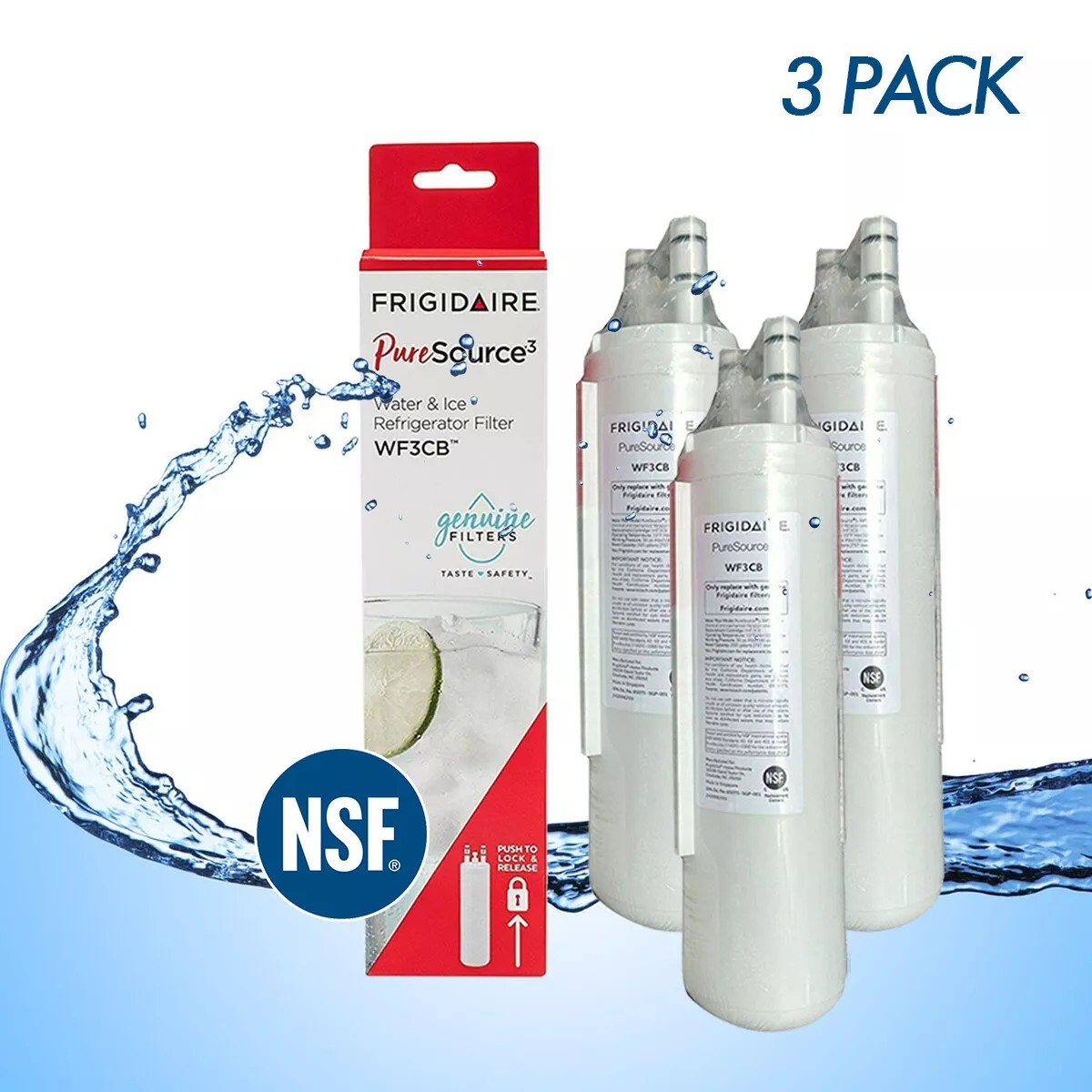 3 PACK Frigdaire WF3CB PureSource 3 Refrigerator Water Filter Sealed US New