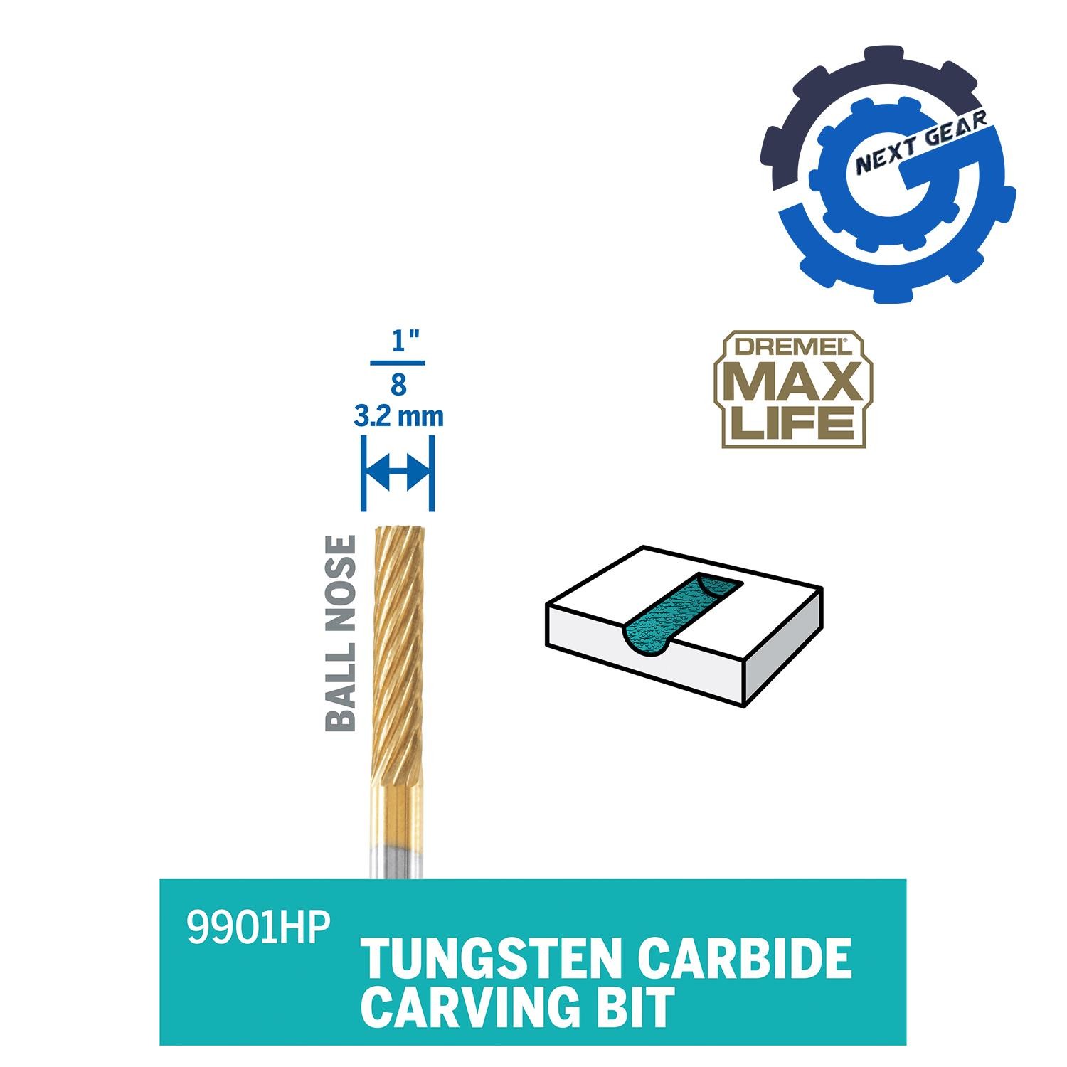 Pack of 2 New Dremel Max Life 9901HP 1/8" Tungsten Carbide Rotary Carving Bit