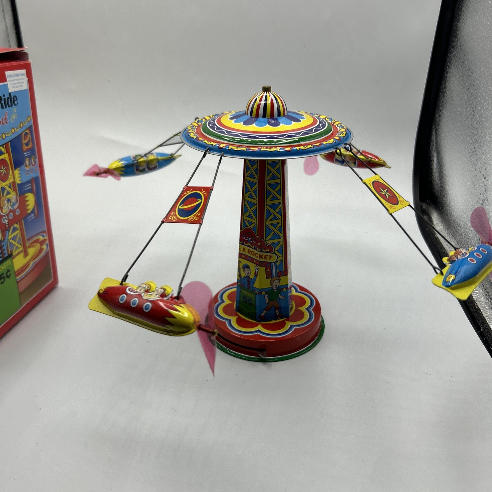 Rocket Ride Carousel • SCHYLLING Collector Series 2000 Vintage Tin Toy • w/ Box!