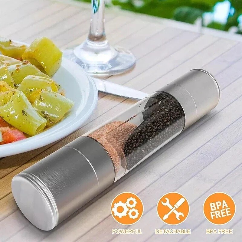 1 pcs Double-head Grinder Pepper Sea Salt Grinder Manual Quick Milling Bottle
