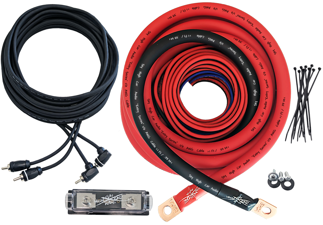 Sky High Car Audio CCA 1/0 E-Series Amp Kit Red Black Oversized AWG Complete