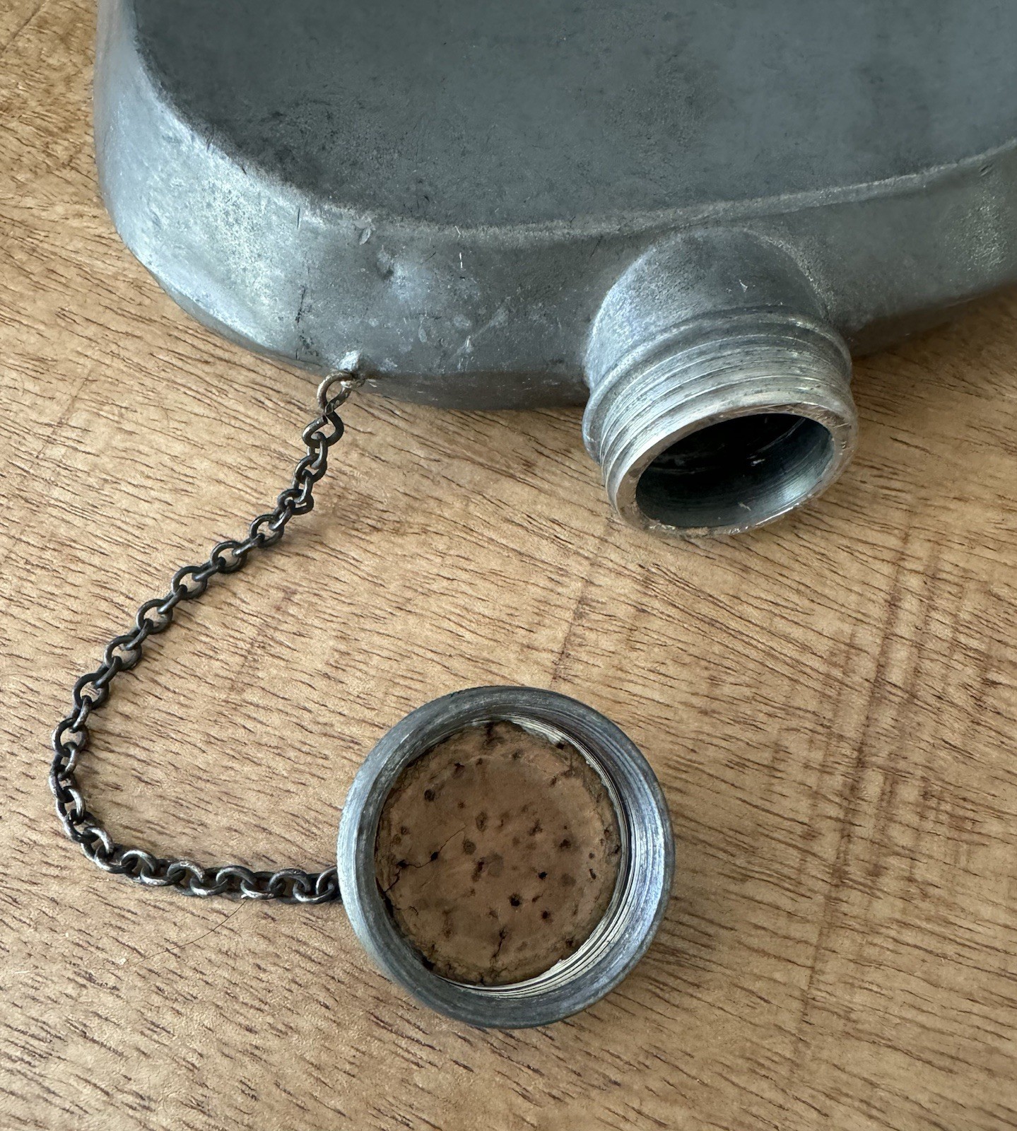 ANTIQUE PEWTER ABERCROMBIE & FITCH 24 OUNCE FLASK|CANTEEN WITH CHAIN