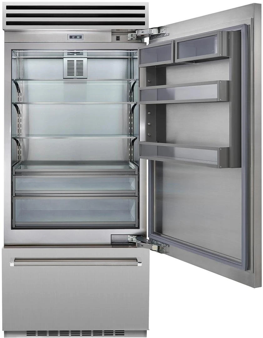 BBB36R2-21-21FL-BlueStar 36" Bottom Freezer Fridge Stainless RT Hinge Display