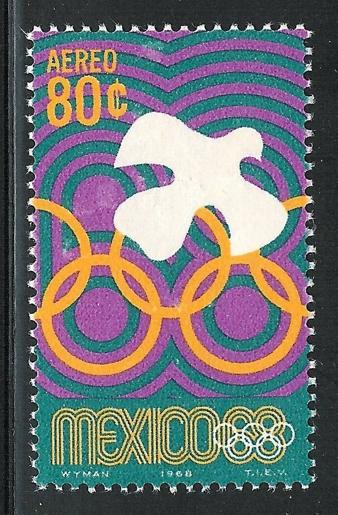 mae30  Mexico 1968 68 Olympic Games sc#C340 Peace dove and olympic rings