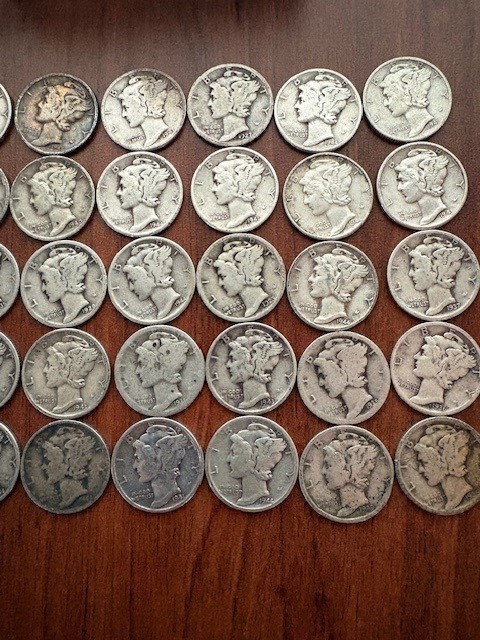 $5 FACE 90% SILVER MERCURY DIMES – 1 FULL ROLL (50 Coins) –Mixed Dates $5FV