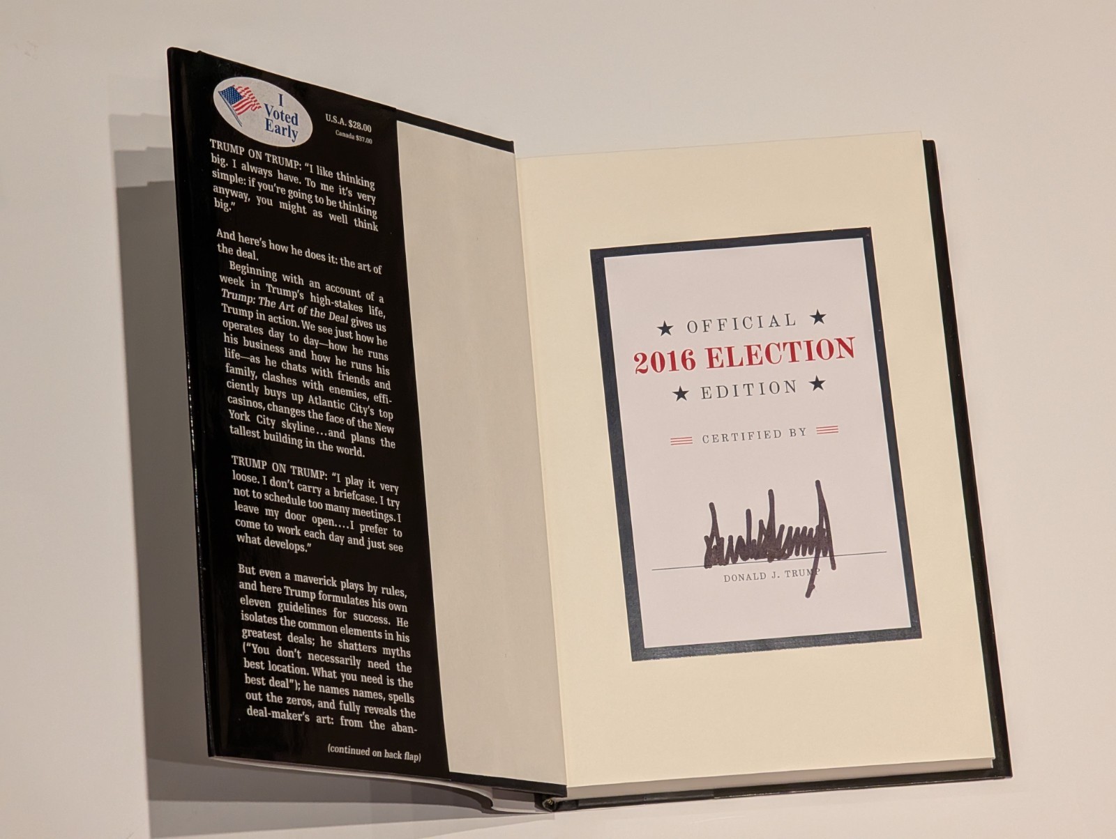 SIGNED Trump The Art Of The Deal Hardback Book Official 2016 Election Edition