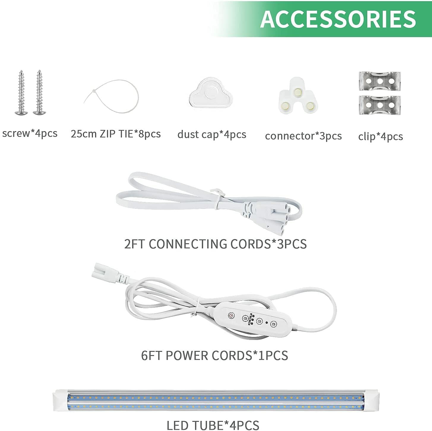 4 Pack T8 LED Grow Light 4FT LED Tube Light Full Spectrum 160W(4 × 40W) 48inches