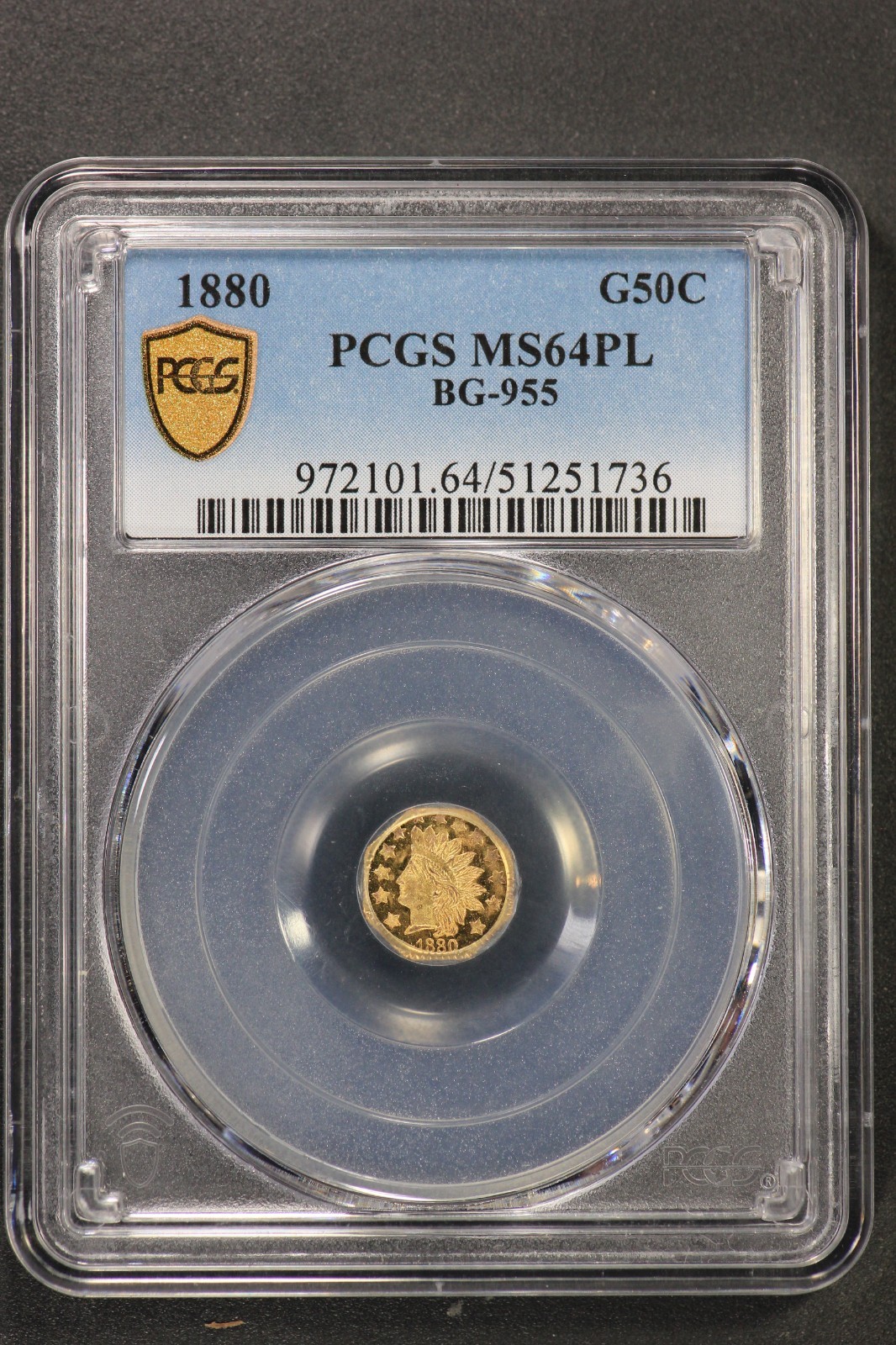 1880 California Fractional Gold PCGS MS64PL MS-64 Prooflike G50C BG-955 Pop 1