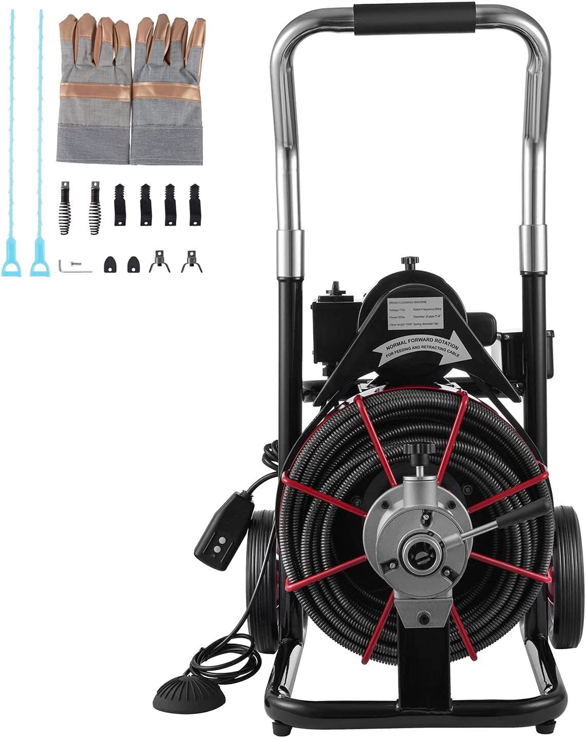 Drain Cleaner Machine Electric Drain Auger 100FT x 1/2 In Auto Feed