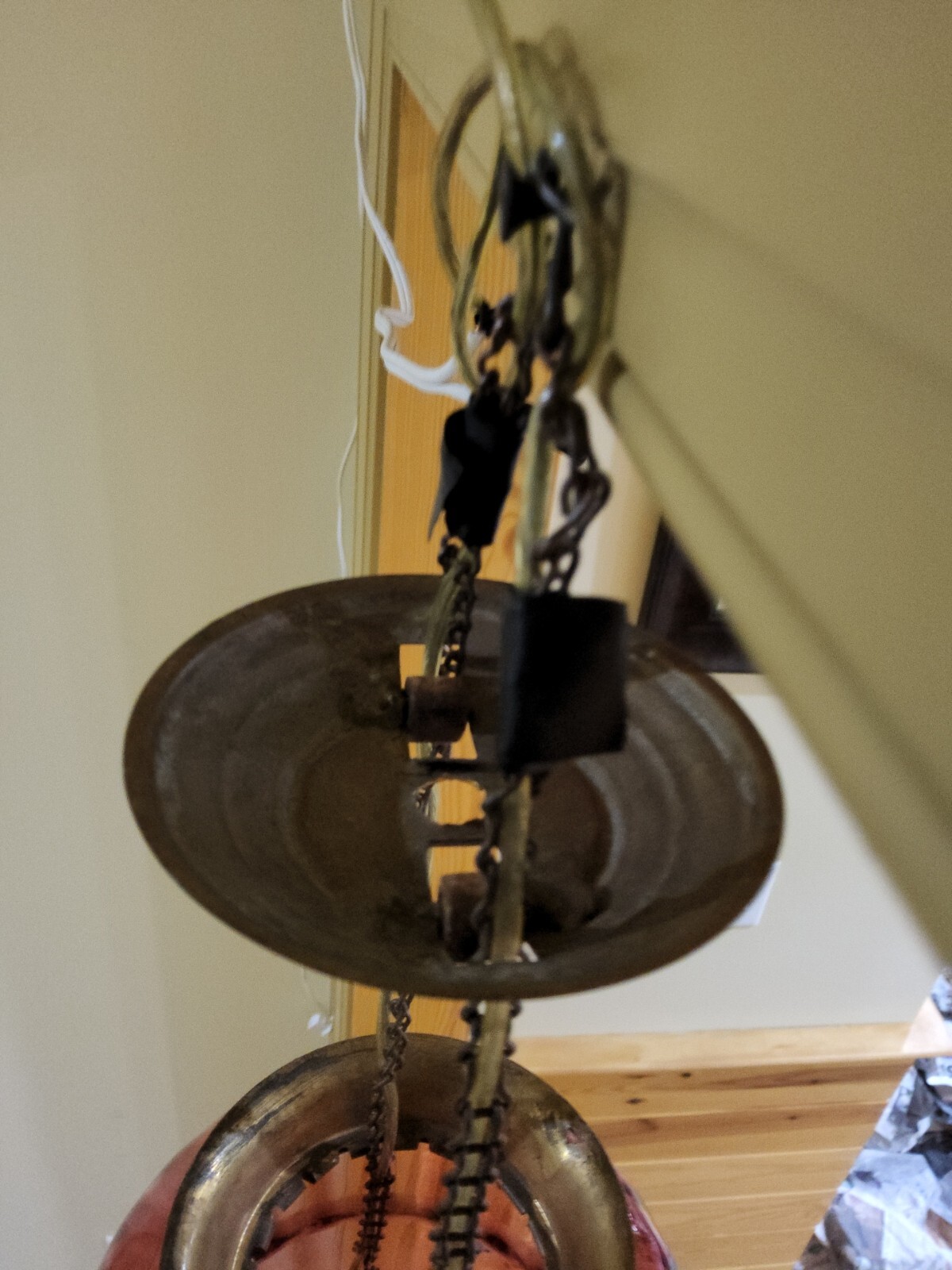 ATQ Victorian Cranberry Opalescent Striped Red Glass Pendant Ceiling Hall Light