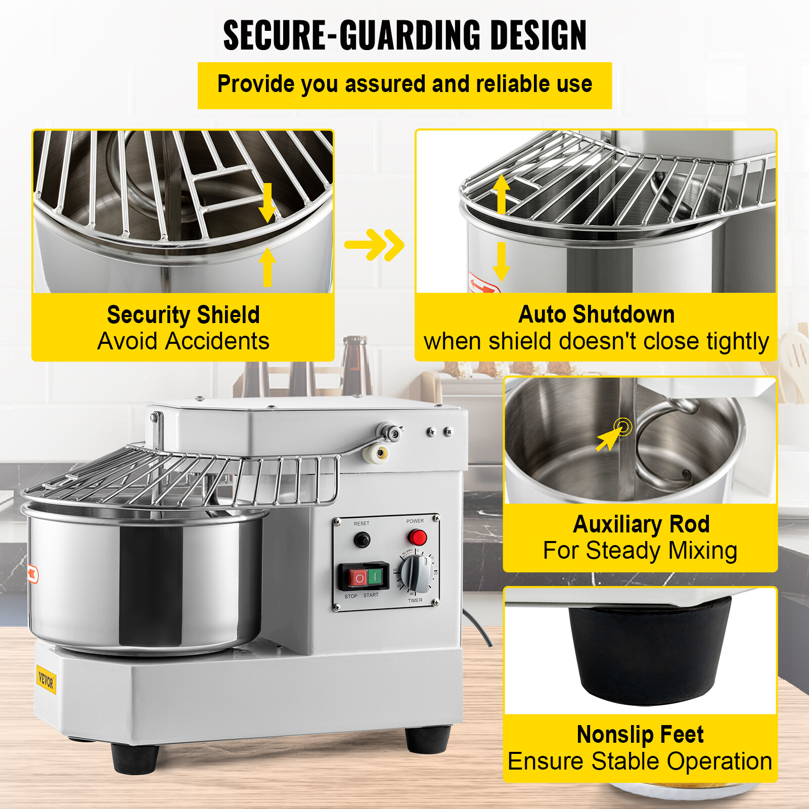 8QT Commercial Dough Mixer Spiral Food Mixer Pizza Bakery Dual Rotating 450W