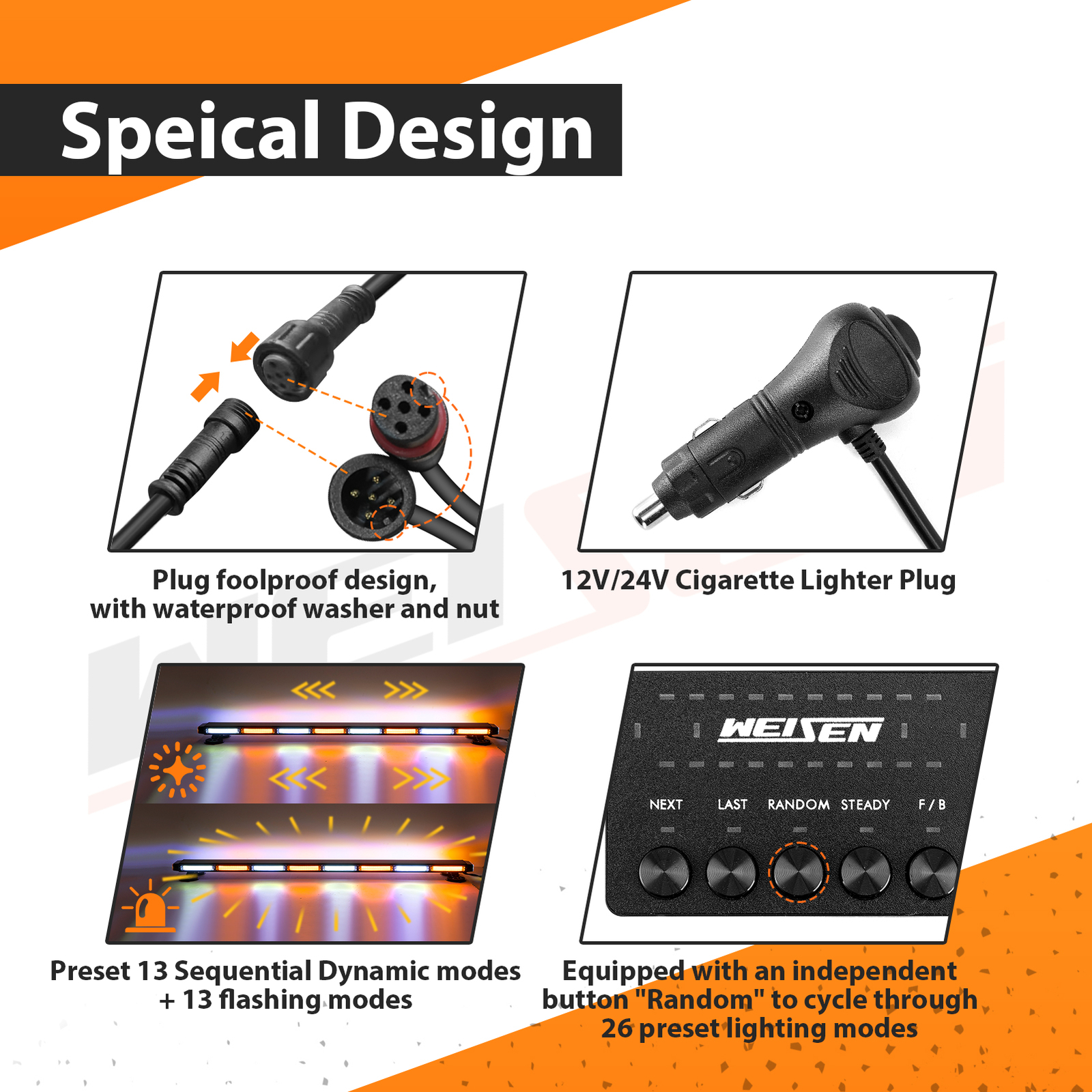 COB LED 50'' Amber White Strobe Light Bar Emergency Warning Tow Truck Response