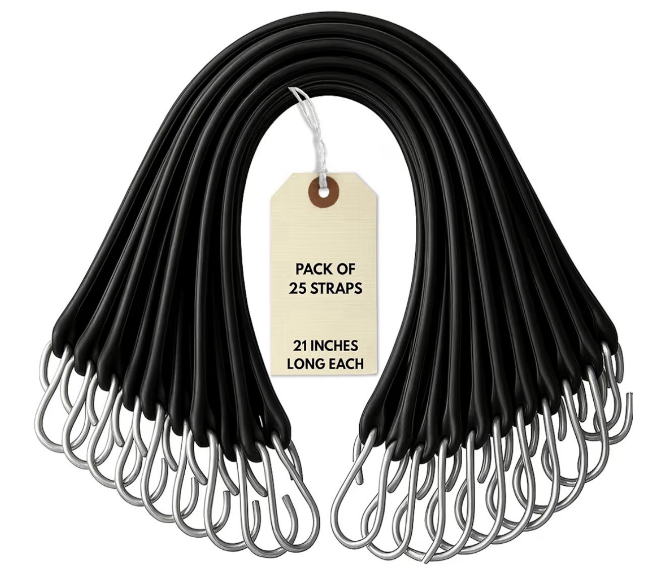 25 Pack 21" Bungee Straps Set Heavy Duty Rubber Bungee Cord w/S-Hook